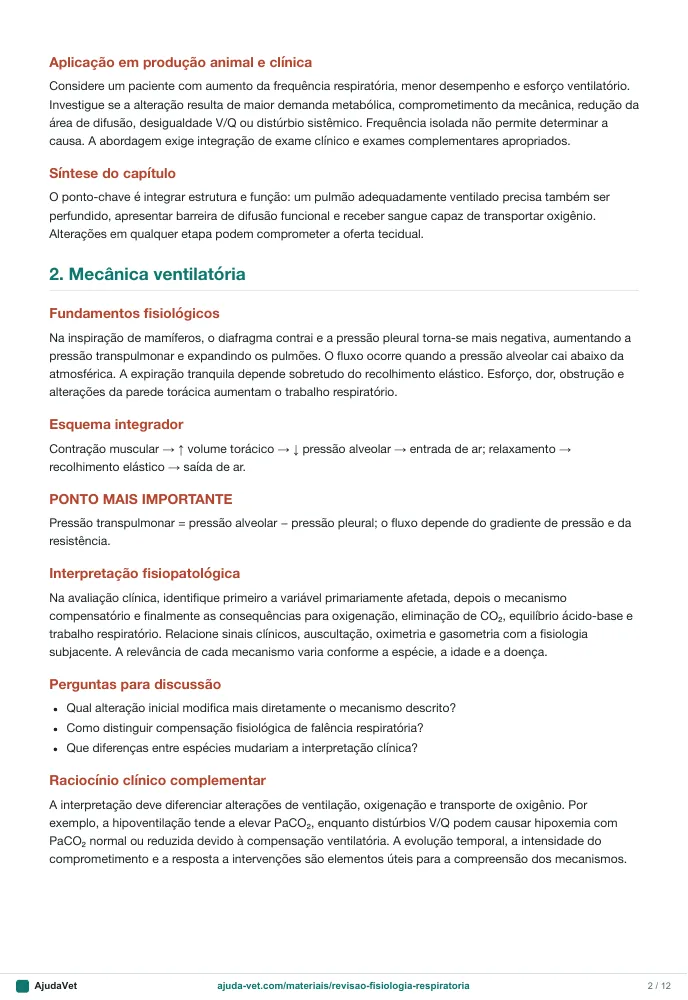Página de amostra 2 de Fisiologia do Sistema Respiratório — revisão didático-científica