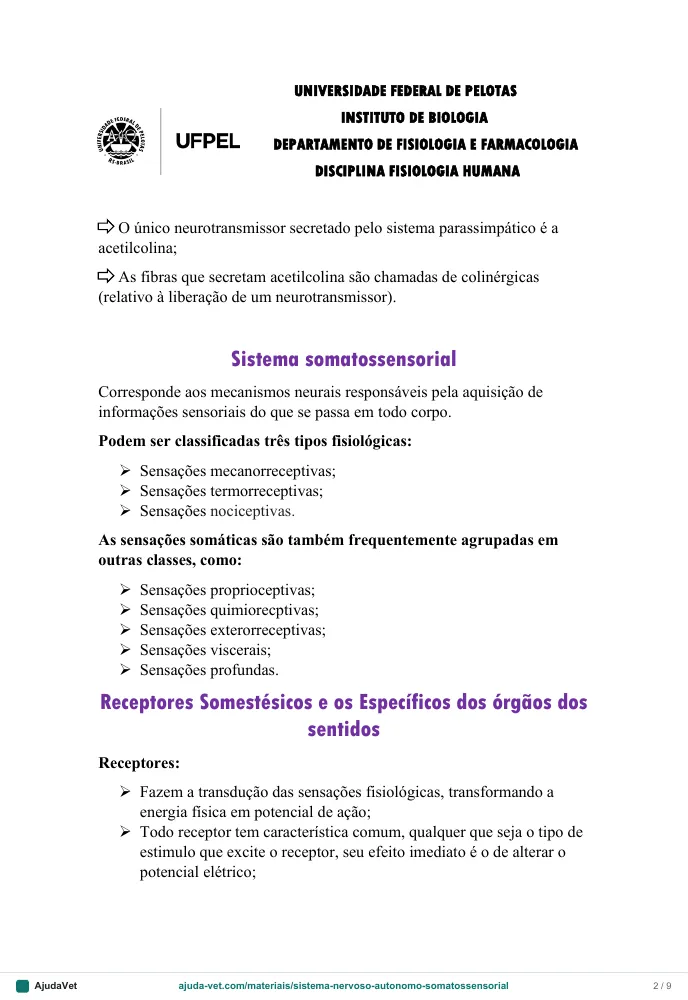 Página de amostra 2 de Sistema Nervoso Autônomo e Somatossensorial