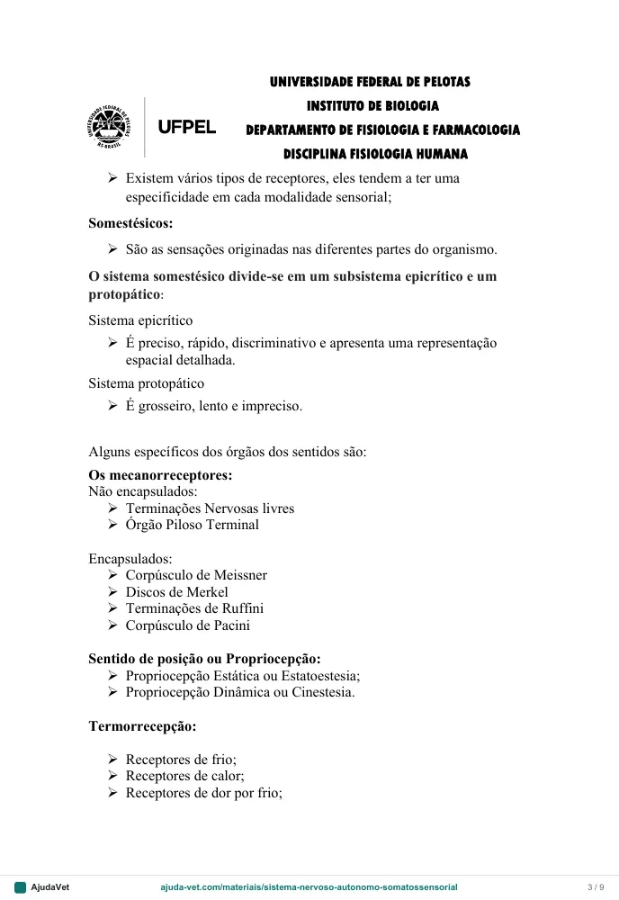 Página de amostra 3 de Sistema Nervoso Autônomo e Somatossensorial